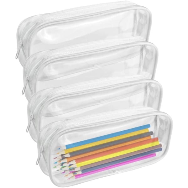 Set of 4 Clear PVC Pencil Cases with Zipper Waterproof Transparen