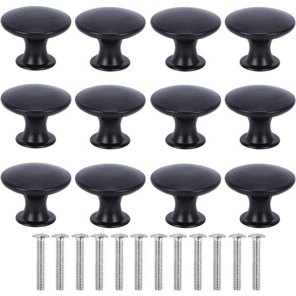 Set med 12 runda dörrknoppar Modern svart skåpknoppdörrlåda