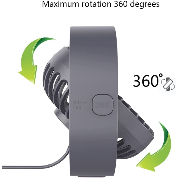 USB-pöytätuuletin, 4 tuuman kannettava äärimmäisen hiljainen minituuletin, 360° ylös ja