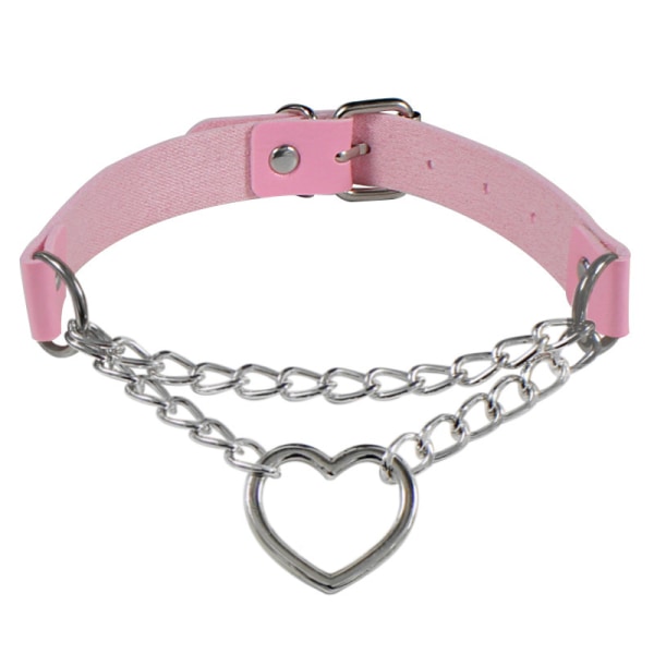 PU Läder Peach Heart Punk Halsband (Rosa), hjärtformad berlock