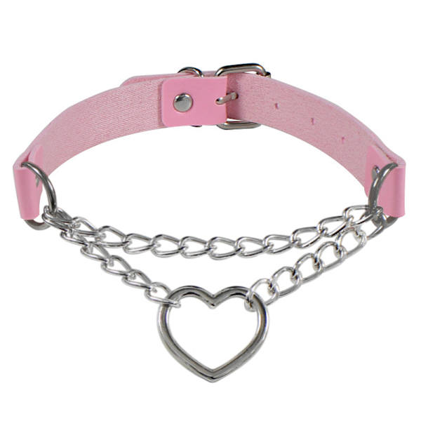 PU Läder Persika Hjärta Punk Halsband (Rosa), Hjärtformad Berlock