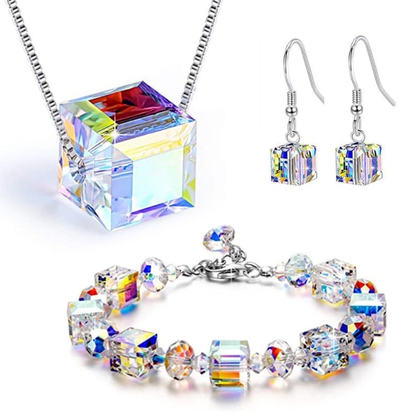 Square sugar crystal bracelet necklace earrings set female cryst