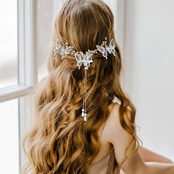 4 stk. (guld + sølv) sommerfuglehårklemmer, legering glitter B