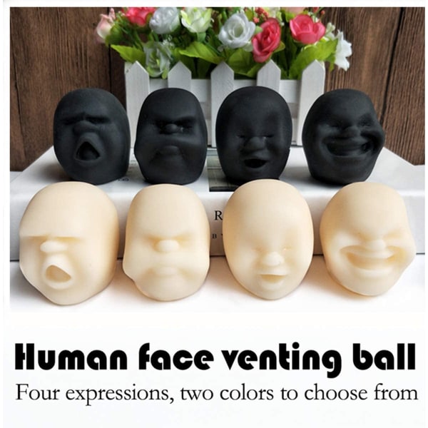 Morsom ansikts-emosjonsball (svart, trykkende), gadget-stressklem