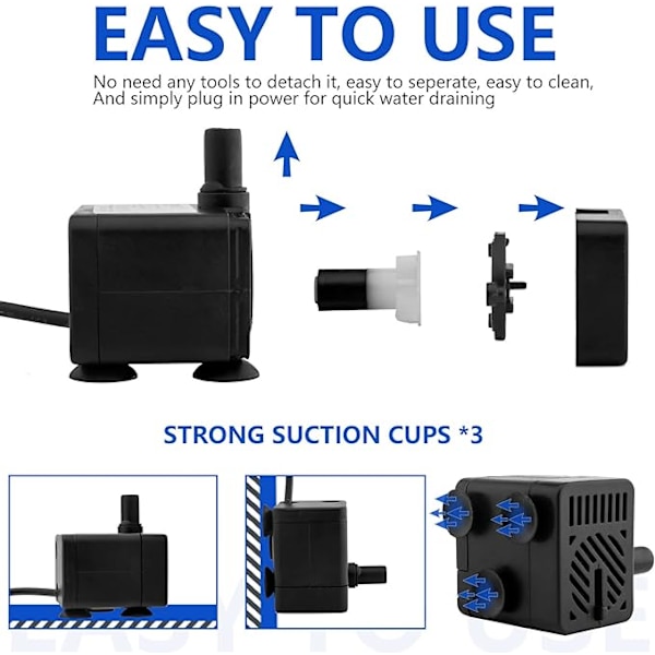 1 stk Mini USB nedsenkbar vannpumpe (DC 5W 70L/H) Justerbar Ult
