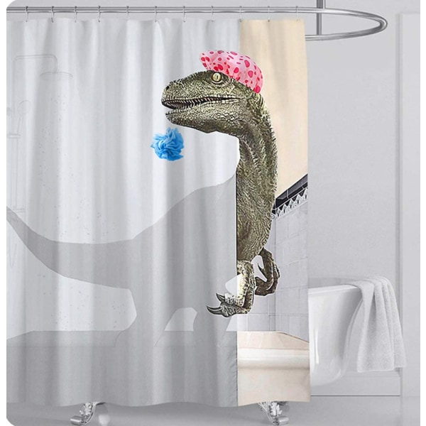 3D-kylpydinosauruksen suihkuverho 12 koukun valkoisella vedenpitävällä