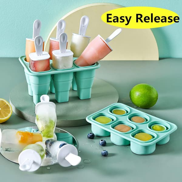 Sammenklappelige popsicleforme, 6 stk. silikone ispindeforme BPA F
