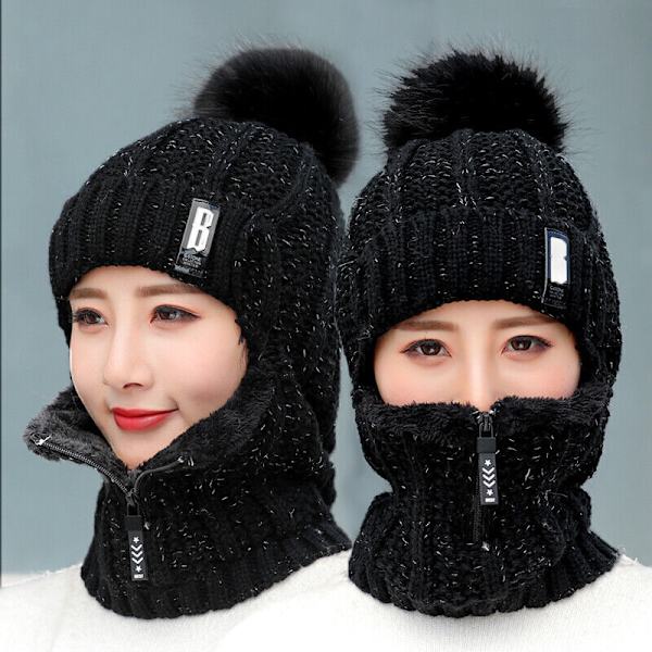 1 topp ull stickad hatt skidhatt set vindtät vinter utomhus black