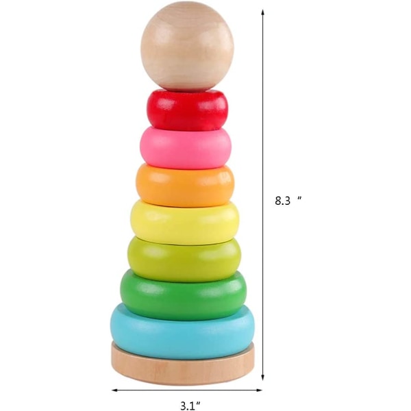 Stableringe Trælegetøj Rainbow Stacker Toddler Learning Toy