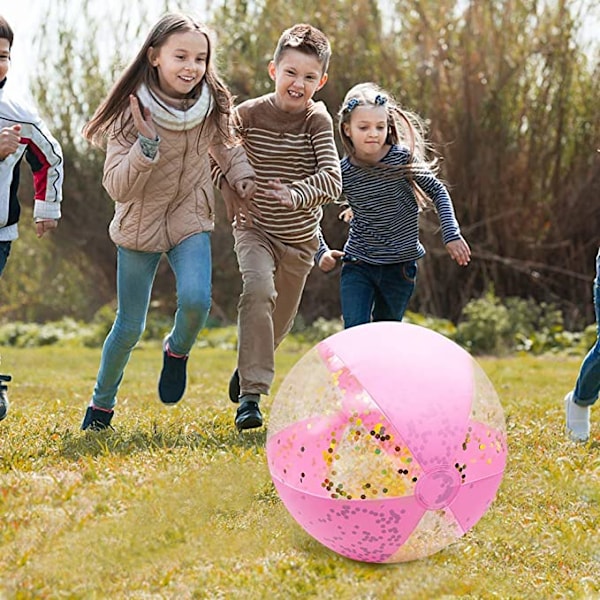Uppblåsbar glitterstrandboll 16\" accessoar konfetti rosa