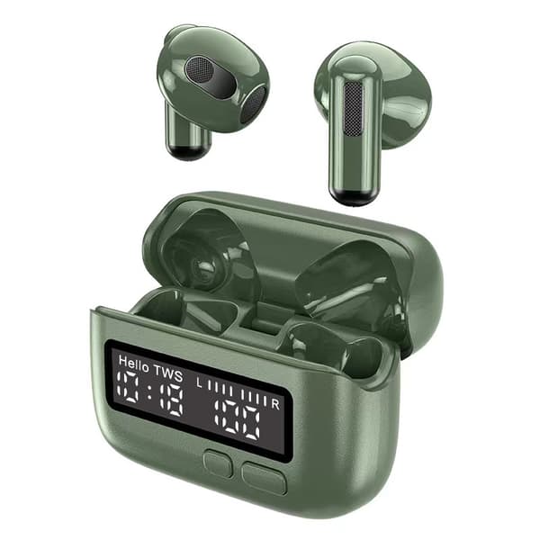 Bærbart trådløst Bluetooth-headset, digital klokke (grønn)