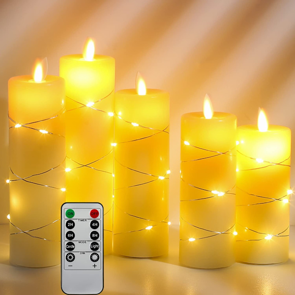 LED-lys, batterilys med indbyggede lyskæder, 5 stk.