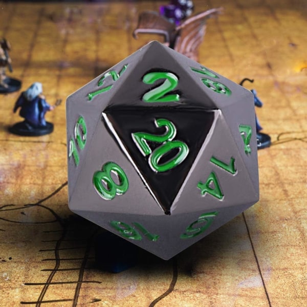 Metall Polyhedral 7-Die Dice Set, Glansende Svartmalt og Mørkegrønn Tall Sink Alloy Dice med Metall, Rollespill Dice Set for Dungeons and Dragons RPG Dice Gaming