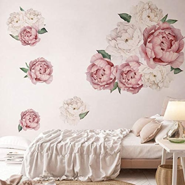 Peony Wall Stickers Akvarel Pink Rose Blomstervægmalerier Remo