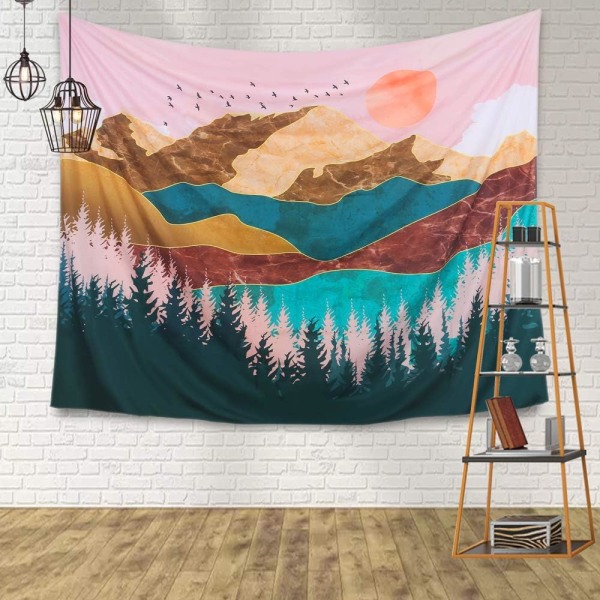Veggteppe, 230x180cm, Sunset Art Tapestry Forest Tree Tapestr