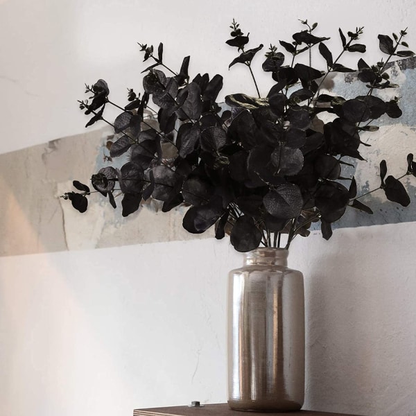 1 pakke sorte falske blomster kunstige eukalyptusstængler buket med