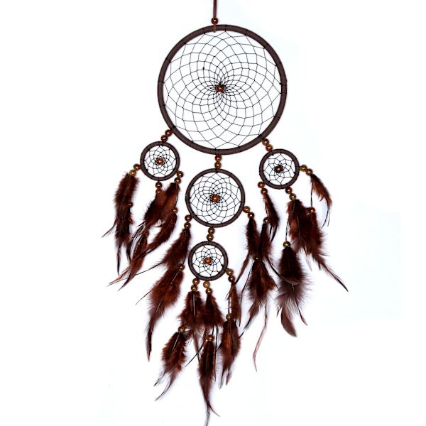 Mörka kaféfjädrar fångar drömfångare - diameter 16 cm, längd 60