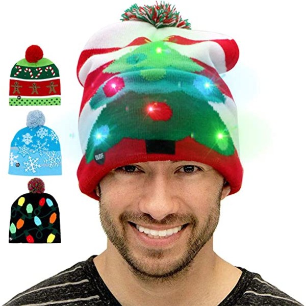 LED-opplyste Julehatter Xmas Nisse Ugly Hat Beanies 10 Color