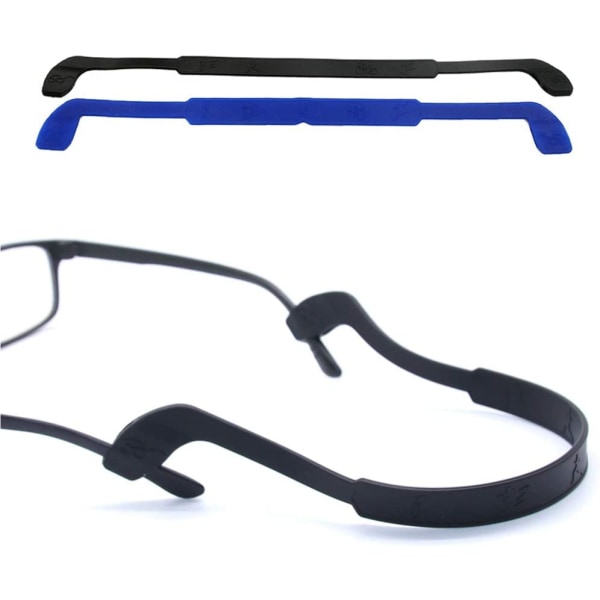 2 STK (svart / blå) brillestropp Anti-skli silikon brillestropp