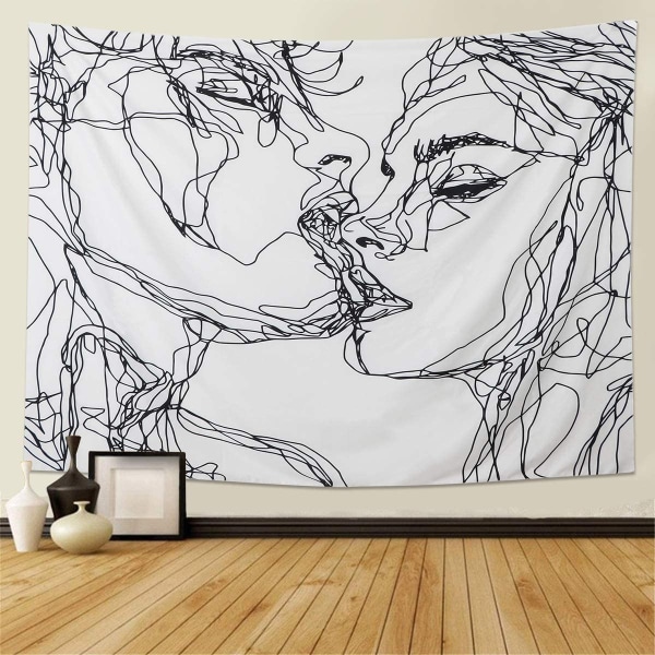 Miehet Naiset Soulful Abstract Sketch Wall Tapetry Kissing Lovers T