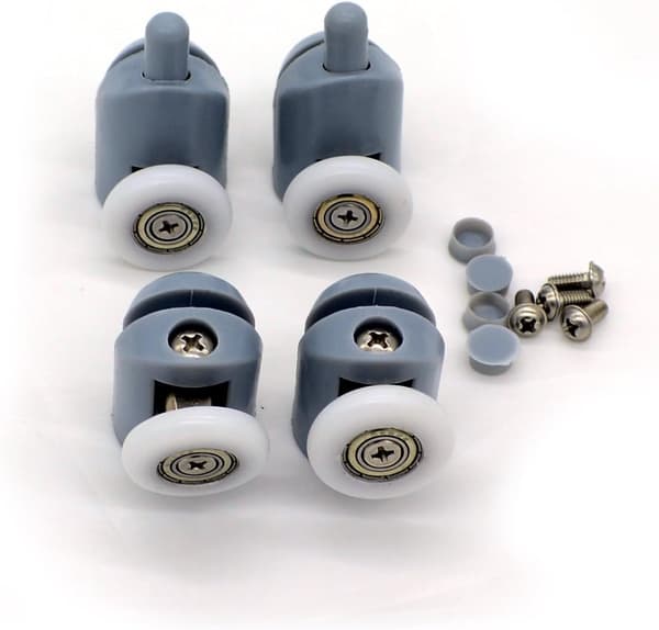 Glatte dusjdørruller, sett med 8 (23 mm) grå