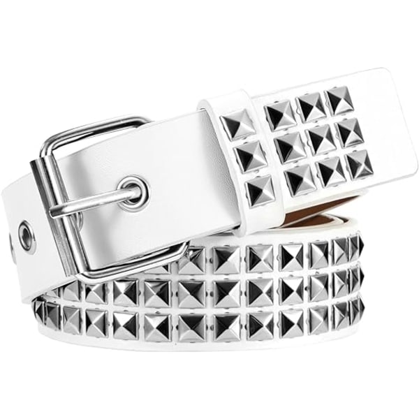 Studded Belt (White) Rock Rivet Belt PU Leather Punk Belt with Sh