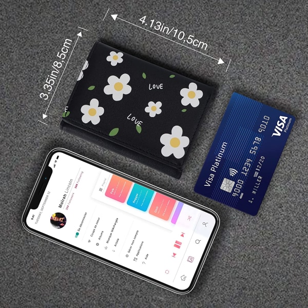 Søt Lommebok for Damer, Liten Trifold-lommebok i skinn med ID