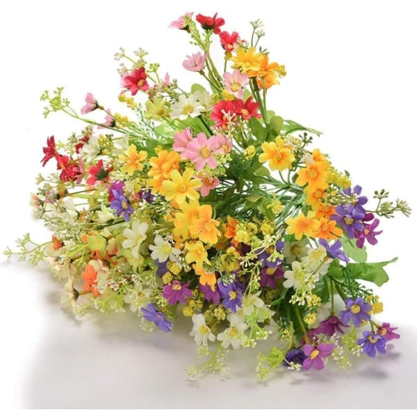 6 buketter kunstige blomster kunstige silke tusenfryd villblomster grønt