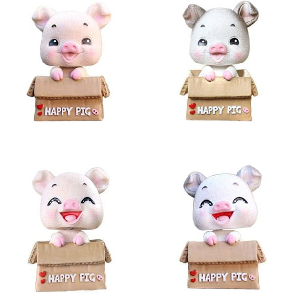 4 stk. Bil Svingende Funktion Pynt Gris Dukke Bobble Head Dyr N