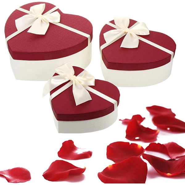 3 stk papir gaveeske bånd tom gaveeske med lokk hjerteformet gaveeske gaveeske 3 spesifikasjoner Valentinsdag, jul, bryllup (tilfeldige farger)