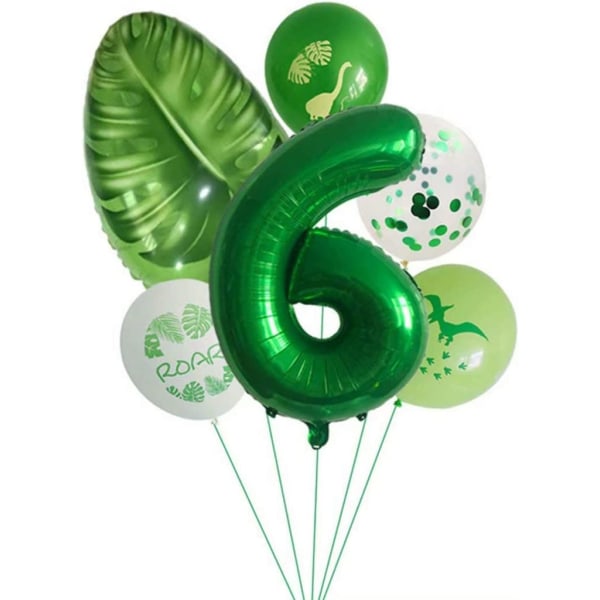 Dino 6-årsdagsballonger, barnebursdagsdekorasjon 6-årsdag