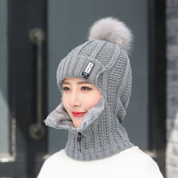 1 topp ull stickad hatt skidhatt set vindtät vinter utomhus gray
