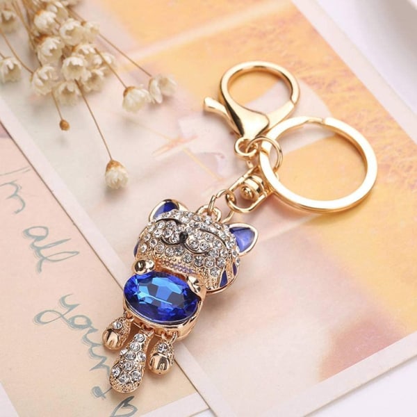 Lovely Cat Rhinestone Keychain Nøkkelringer Girls Bag Crystal Pend