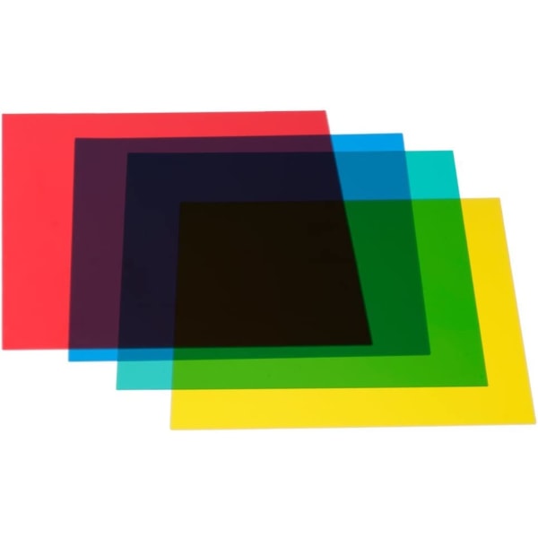 4-värinen geelisuodatinsarja 12" x 12"/30 x 30 cm Punainen Keltainen Vihreä Sininen