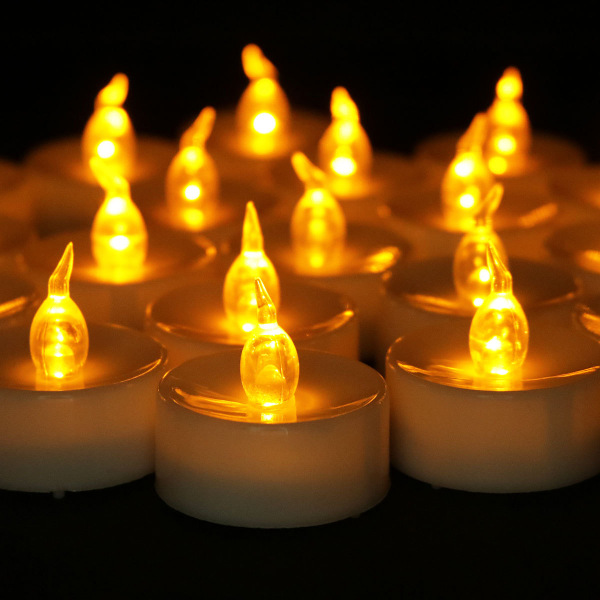 12-pak LED-lys (spiss gult lys), flammefrie telys, elektriske flimrende lys, innendørs og utendørs stemningsdekorasjon for jul, påske, bryllup, fester C