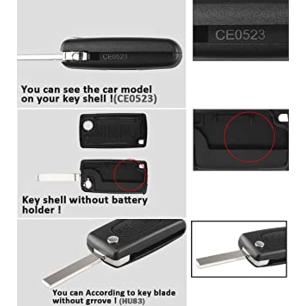 3-knappars fällbar fjärrnyckel fodral för Citro-en C1 C2 C3 C4 C