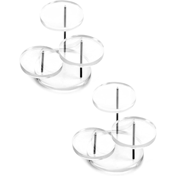 2-delt mini akryl displaystativ, 3-lags transparent rund, egnet til ringe, øreringe, armbånd, mini statuer