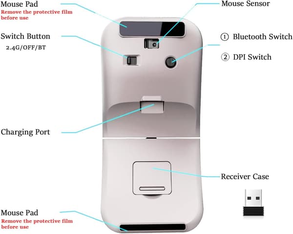 Silver trådlös Bluetooth Arc-mus för bärbar dator, laddningsbar