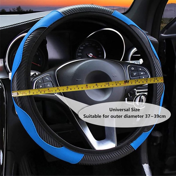 Blå Elastisk karbonfiber skinn bilrattdeksel, ikke-