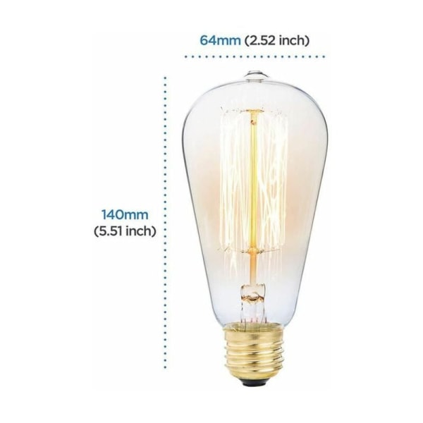 6x E26 60W Edison-pære Glødelampe 220V ST64 Retro 64mm x 1