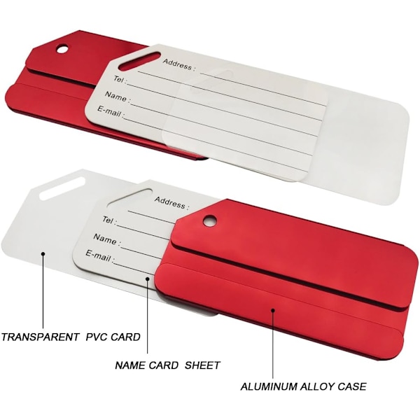 Matkalaukkuetiketit, matkatavaramerkit, alumiini, 5 kpl red