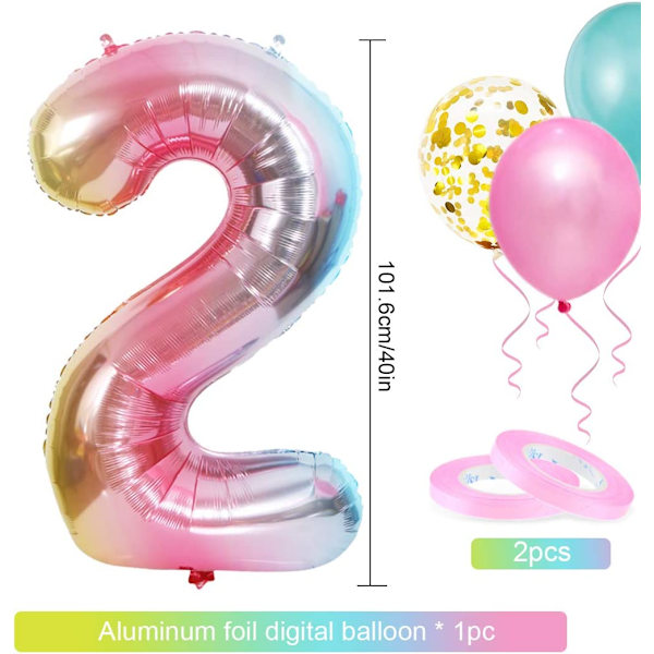 Ballong för 2-årig flicka, 2-årsdag, rosa nummer 2-ballong