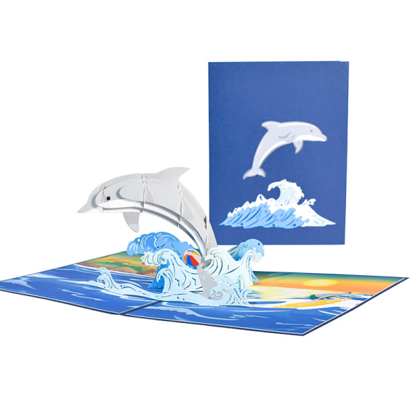 3D Dolphin -ponnahduskortti, syntymäpäiväkortti, kirjekuori mukana, syntymä