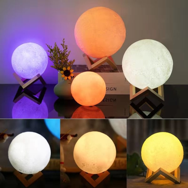 3D Månelampe, LYS LED Nattlys 7 Farger Touch Lampe, 15cm Di