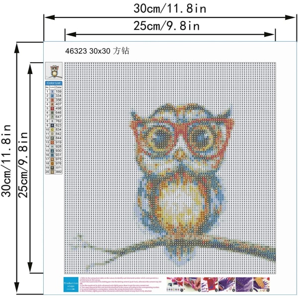 5D Diamond Embroidery Full Kit, Full 5D Diamond Painting Owl, DI