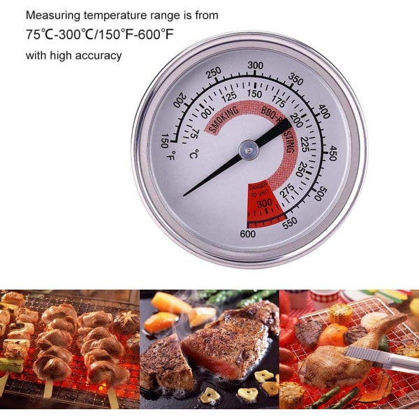 1 st rostfritt stål ugns termometer, matlagning och kökstermometer, pizzaugn termometer, grilltermometer för grill, grill, pizzaugnar, mäter 75 till 300 °C / 150 till 600 ℉