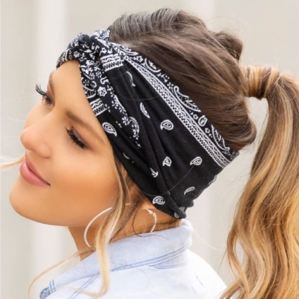 Boho hårbånd, elastisk turbanhårbånd knyttet hårbånd Ha