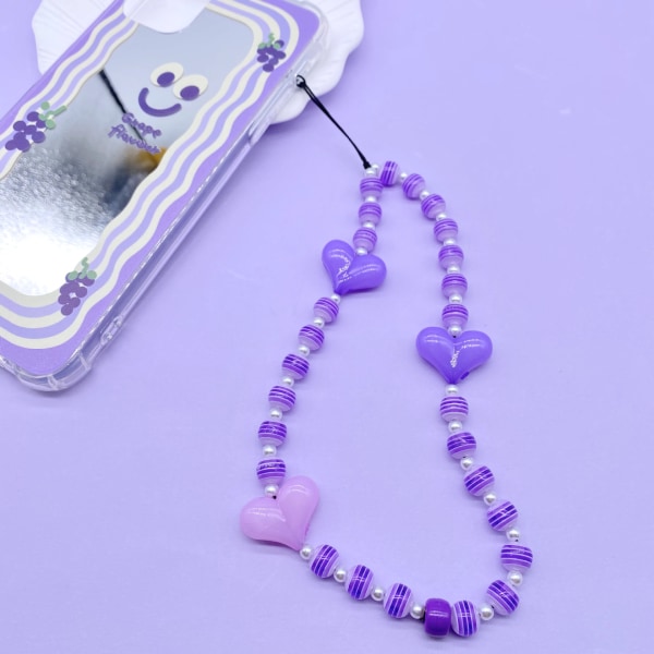 Kawaii Heart Shaped Beaded Phone Charms Handmade Acrylic Wrist St