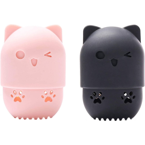 Pink,Black-Carrying Case for Makeup Sponge Cat Shaped Sponge Hol