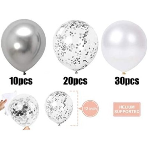 60 stk. ballonger sett, 12 tommer sølv ballonger metallisk latex